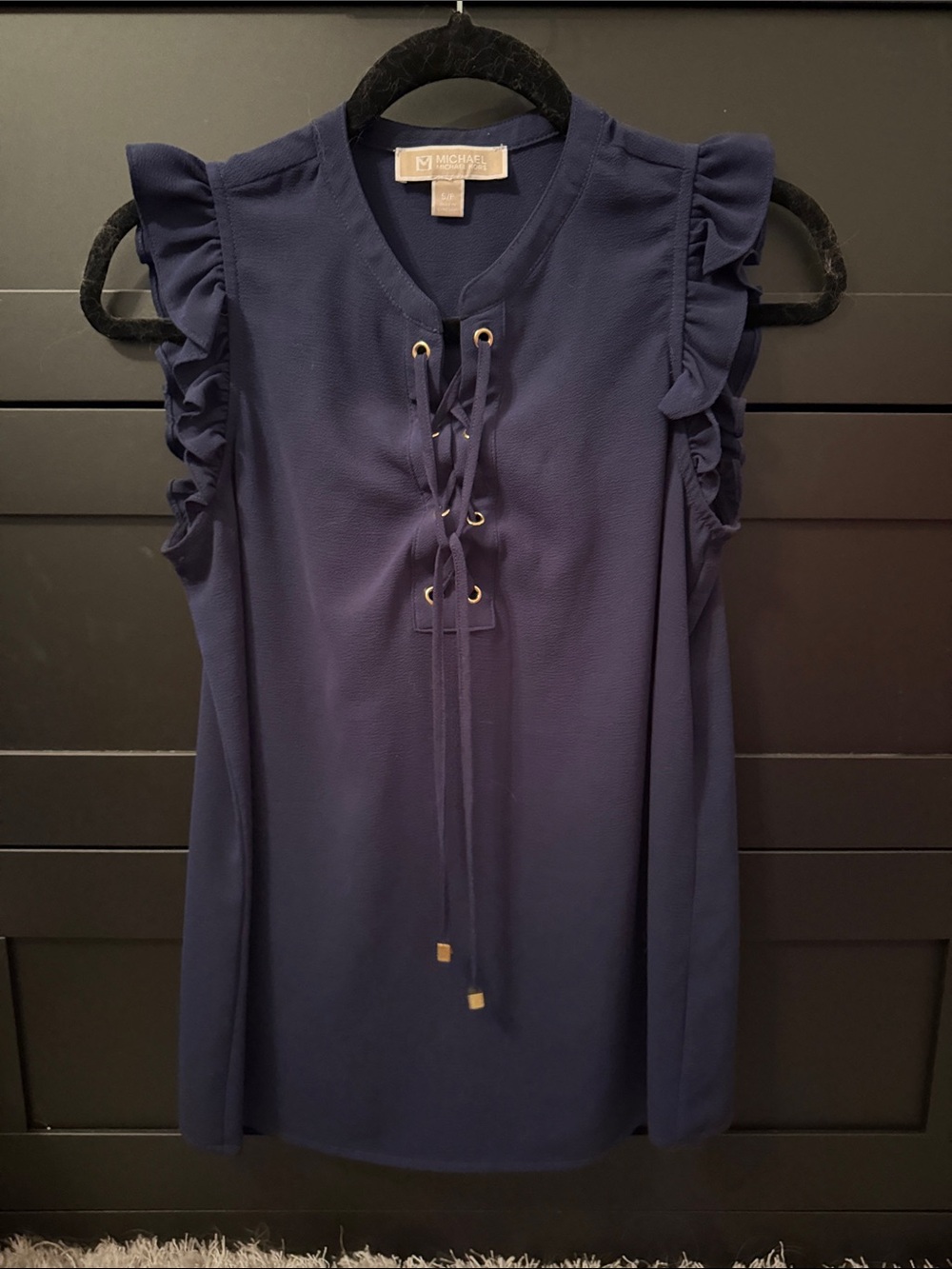 MICHAEL Michael Kors Navy Lace-Up Ruffle Sleeve Top